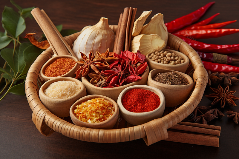 竹编农产品食品不同调味料原材料摆放在一起摄影背景,高清,摄影图,摄影图片,图片大全,摄影图免费下载